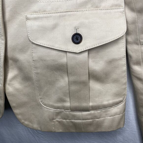 BANANA REPUBLIC Jacket Moto High Collar Asymmetrical Zip Cotton Womens 0 Beige - Picture 12 of 14